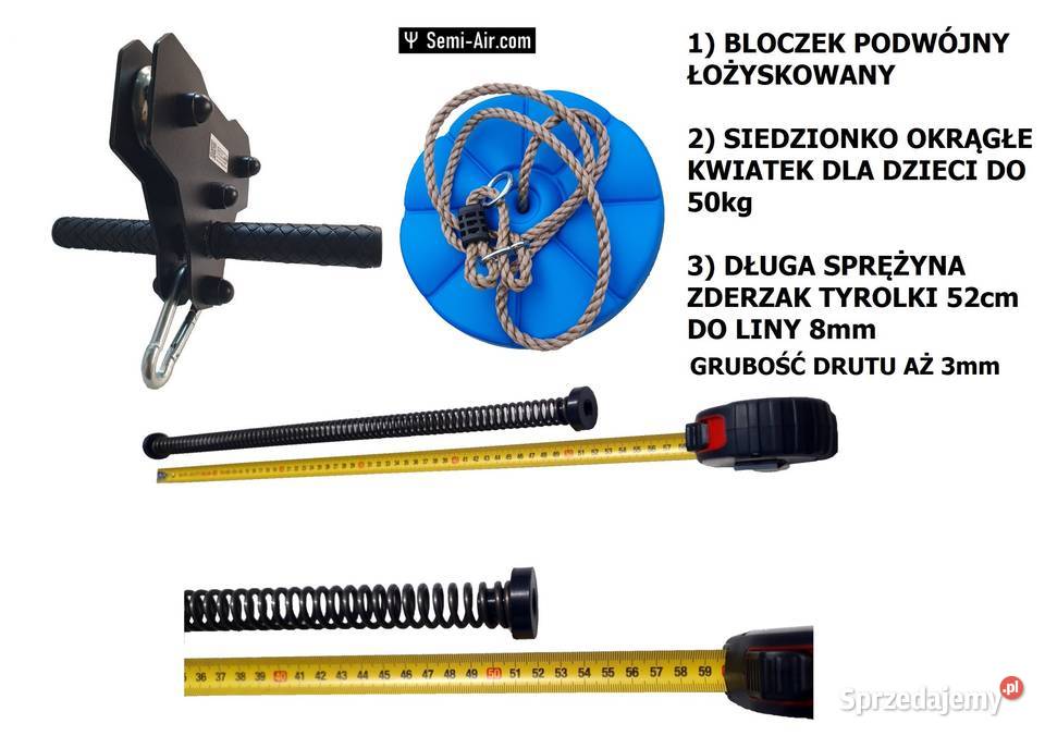 Zestaw tyrolki bez liny solidny polski bloczek podkarpackie Jeżowe