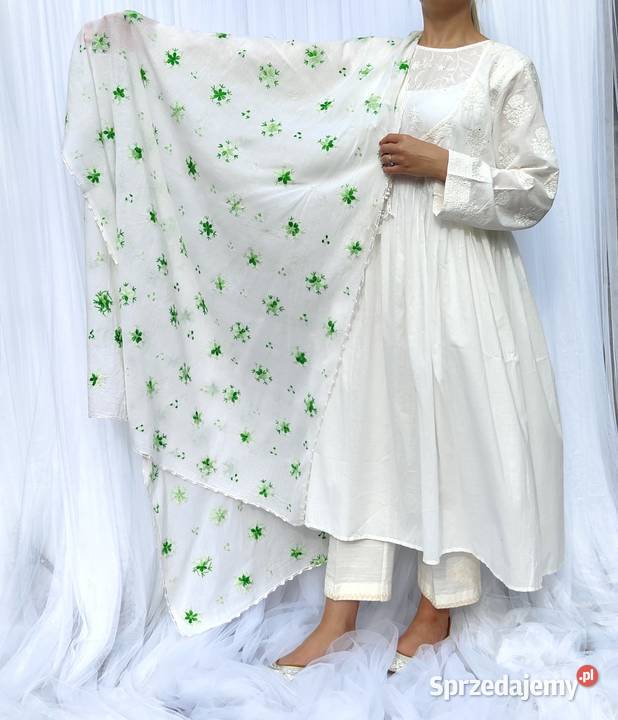 Duża chusta szal dupatta haftowana biała bawełna zachodniopomorskie Szczecin sprzedam