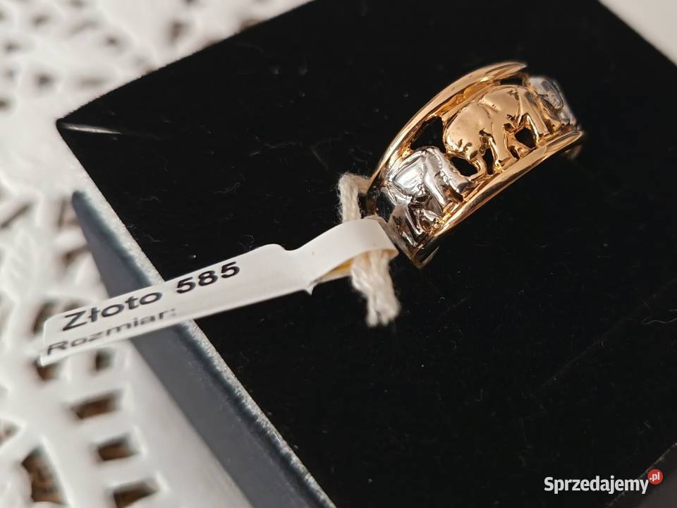 Złoty piękny pierścionek słonie Jarocin