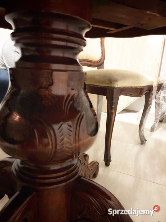 Stół okrągły rozkładany antyk rzeźbiony drewno Siedlce