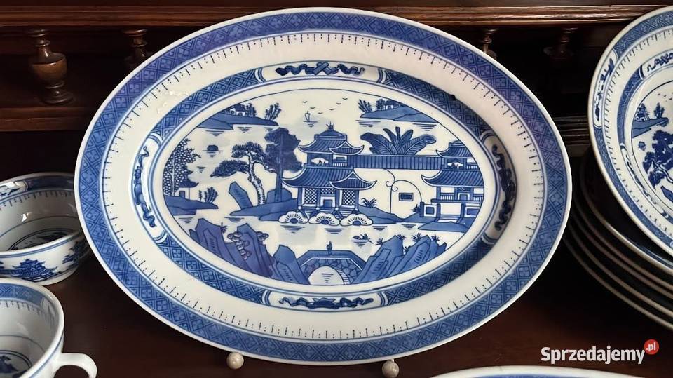 Orientalny niebieskobiały półmisek Made in Chiny Porcelana i szkło Porcelana i szkło