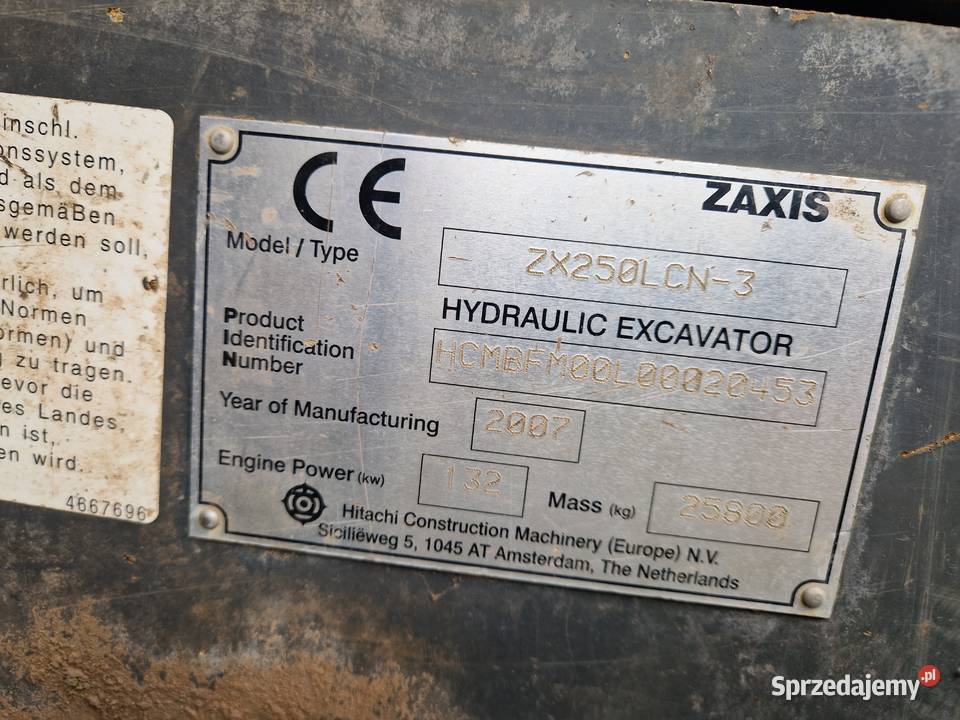Koparka gąsienicowa Hitachi Zaxis 250 z Niemiec Zgorzelec