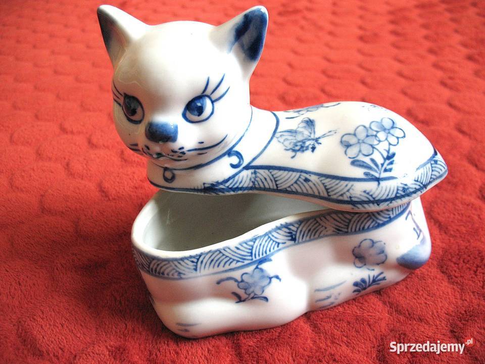 Kot urocza szkatułka porcelana 11 x 13 x 7 mazowieckie Siedlce