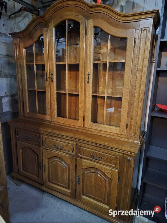 Witryna kredens dębowy komoda z witryną 204cm Kredensy i witryny Dom i Ogród