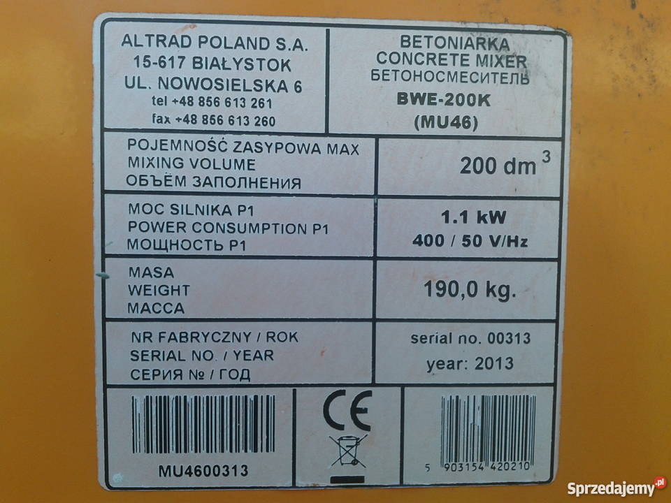 Betoniarka Belle BWE200K sprzedam