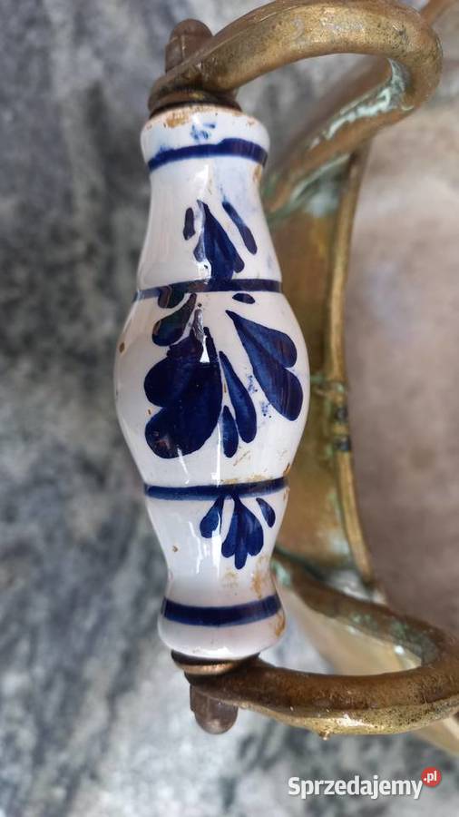 Pojemnik mosiężny z ceramiką Osłanka na doniczkę Gawroniec