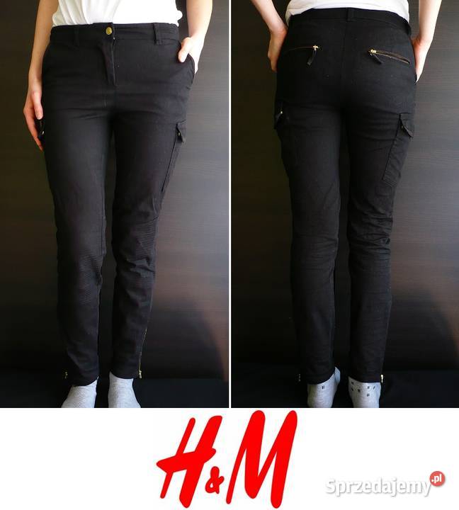 czarne spodnie rurki hm xs 34 bojówki kieszenie Toruń