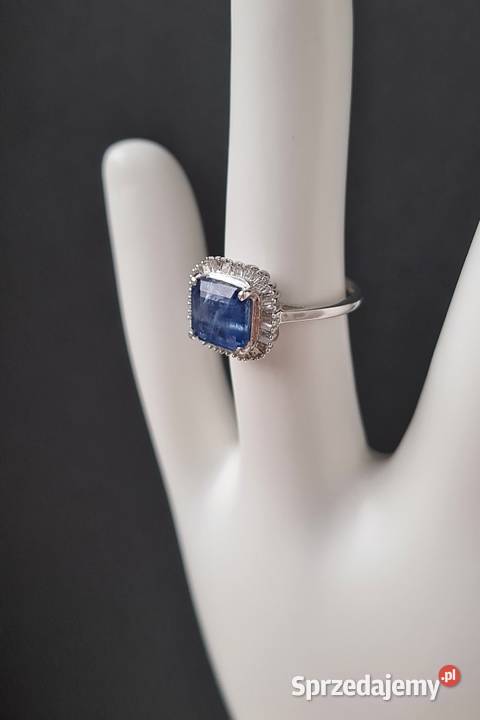 Pierścionek srebro rodowane 925 szafir diamenty Otwock