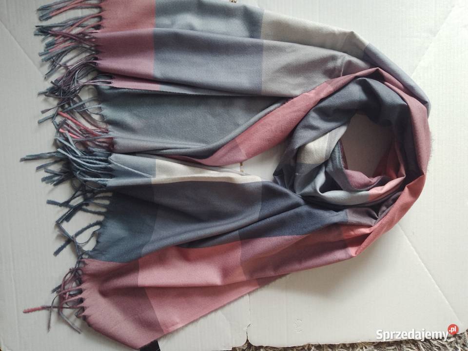 Duży szalik damski frędzle krata wiskoza bawełna Chrzanów