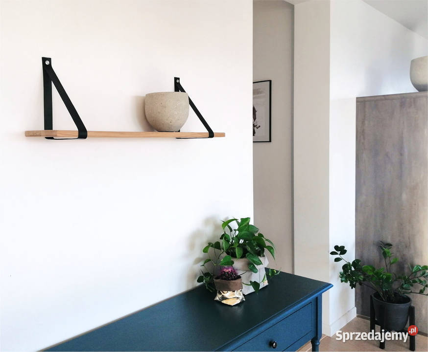 Półka na książki wisząca dębowa na skórzanych Białystok