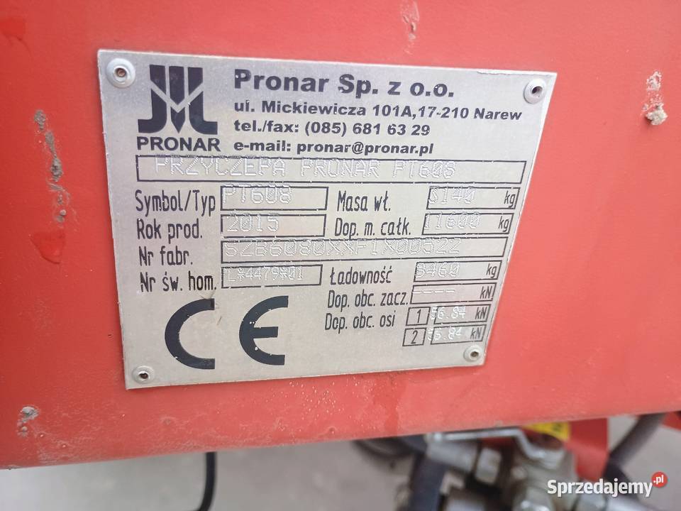 Pronar PT608 8t ładowności paletowa stan b 2015r Przyczepy rolnicze