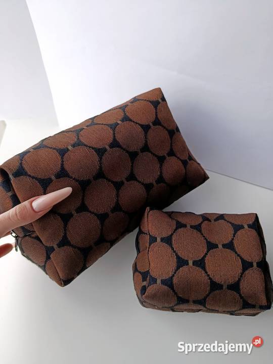 Kosmetyczka duża materiałowa brązowa zestaw Kosmetyczki i kuferki Konin