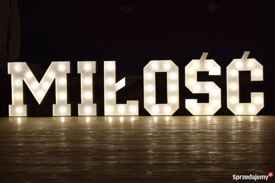 Napis podświetlany MIŁOŚĆ LED wesele ślub litery lubuskie Gorzów Wielkopolski