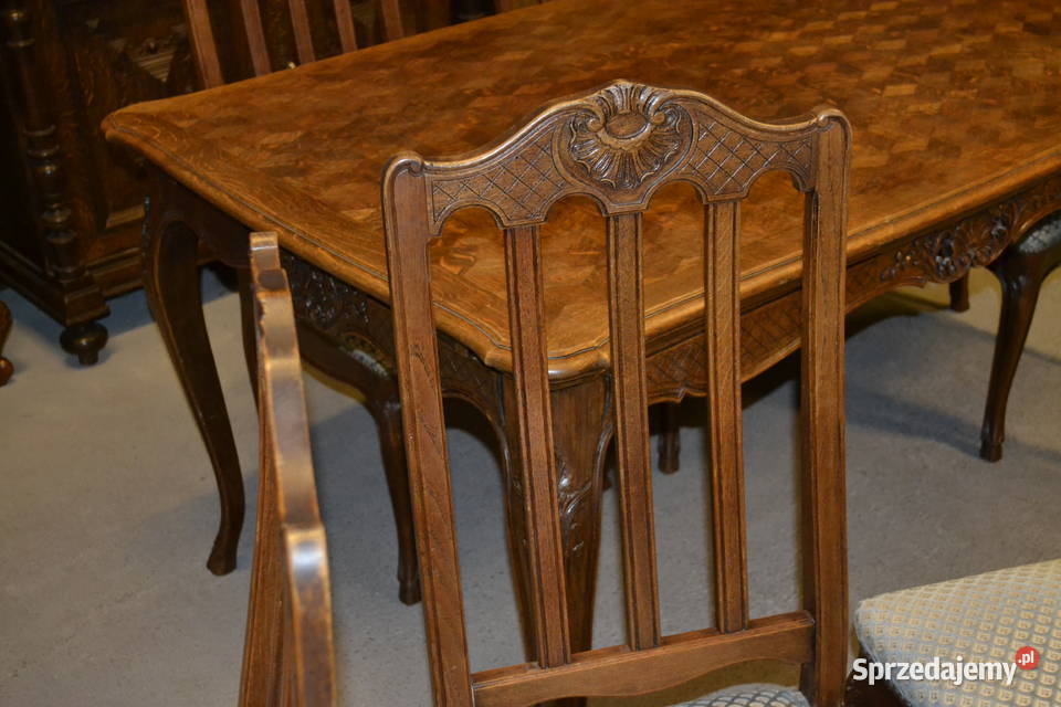 stół i 6 krzeseł ludwikowski komplet dąb śląskie sprzedam