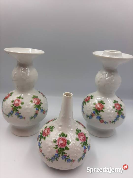 Komplet porcelany wazony i świecznik sygnowane Inowrocław