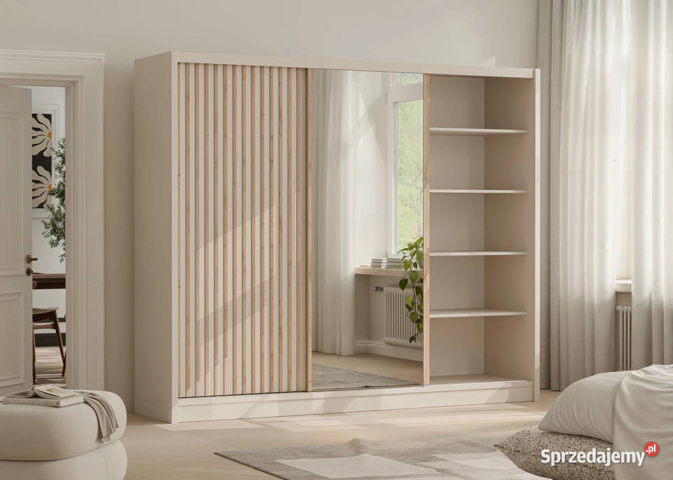 Szafa przesuwna London 250x215x61 lamele lustro Szafy i garderoby Wieruszów