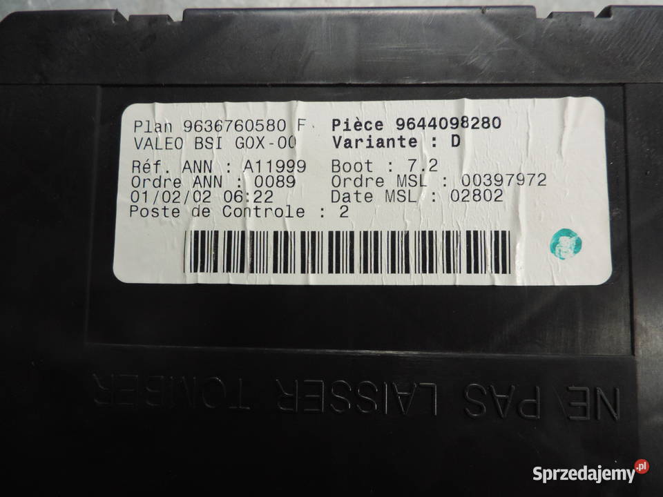 PEUGEOT 307 MODUŁ STEROWNIK BSI 9636760580F osobowe Nowy Sącz
