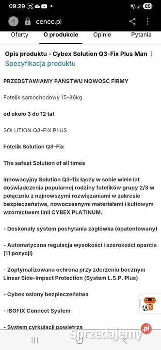 Fotelik samochodowy Cybex Solution Q3 Fix Plus 15 - 36 kg Zabrze