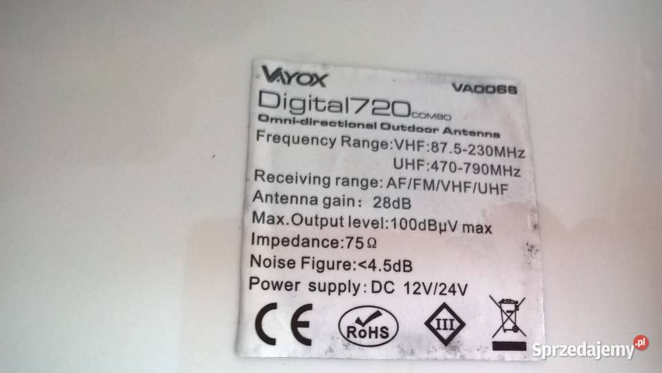 Antena TV zewnętrzna dookólna Vayox Digital 720 lubelskie Puławy