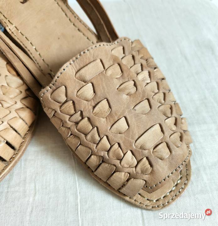 Beżowe skórzane buty sandały retro paski 39 zachodniopomorskie Szczecin