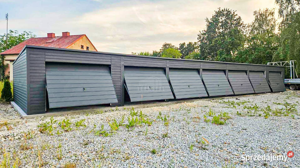 Rząd garaży 24x55m 7x brama uchylna antyracyt Toruń