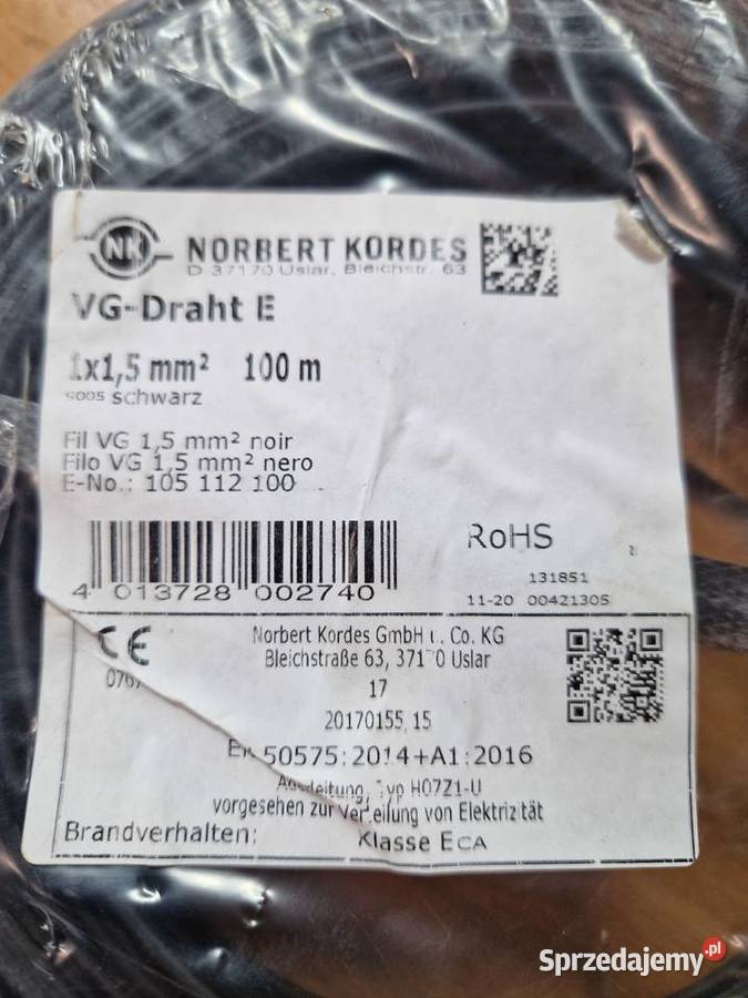 Kabel przewód instalacyjny miedziany drut czarny Szczebrzeszyn sprzedam