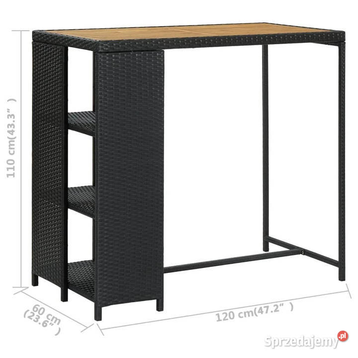 Stolik barowy z półką czarny 120x60x110 mazowieckie Warszawa