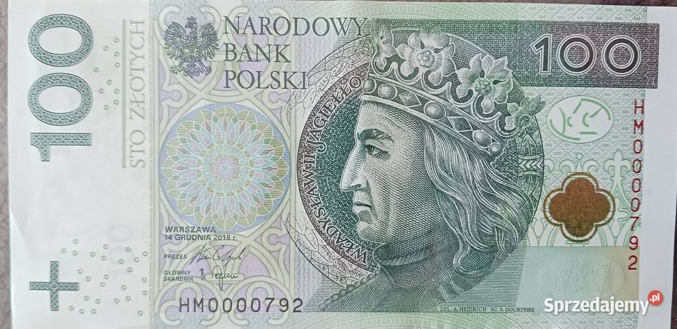 100 Władysław Jagiełło 2018 r niski numer HM Numizmatyka Konin