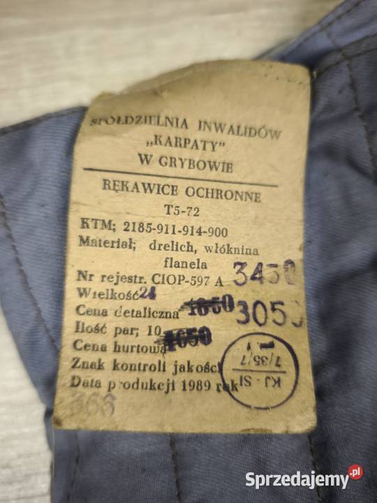 Bawełniane rękawice ochronne okresu PRL Wytwórca Kraków