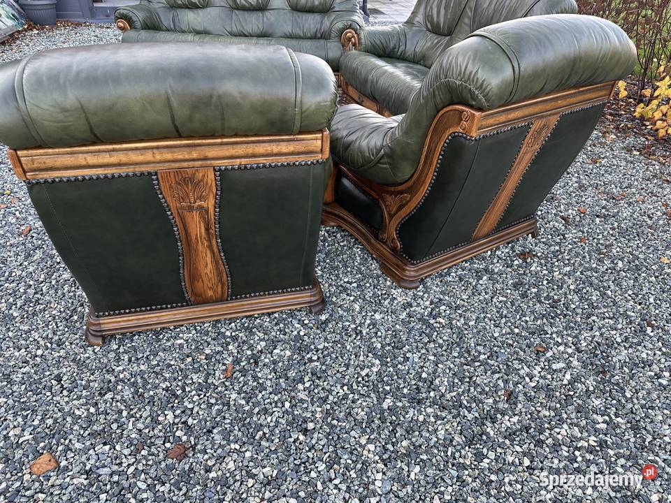 Masywny wypoczynek ze skóry na dębowym stelażu Komplety wypoczynkowe Sławoszewek