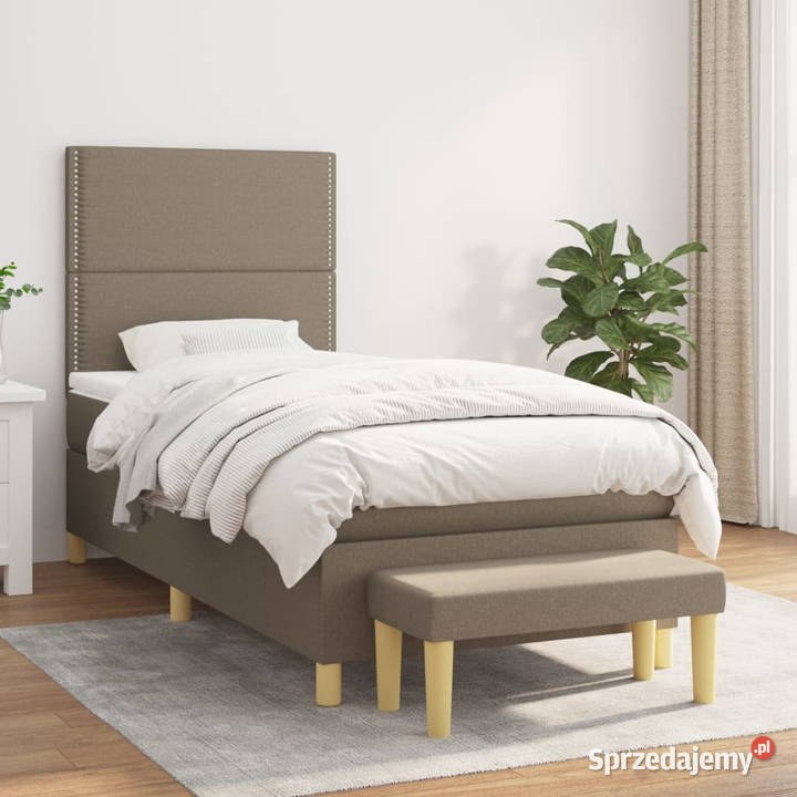 Łóżko kontynentalne z materacem taupe tkanina 90cm