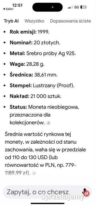 Moneta kolekcjonerska Wilk małopolskie Jawiszowice