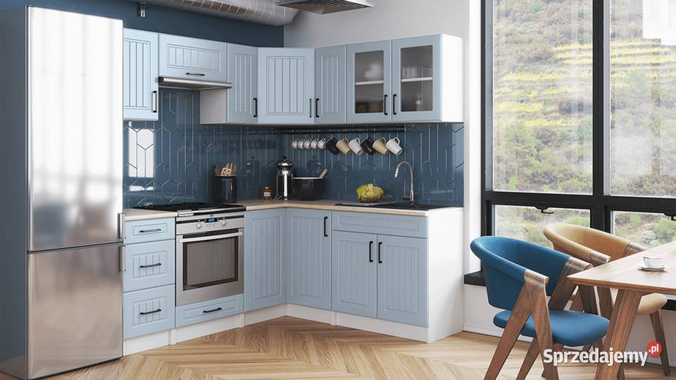 Kuchnia narożna ROTIZA BIAŁY MAT DENIM MAT Brody