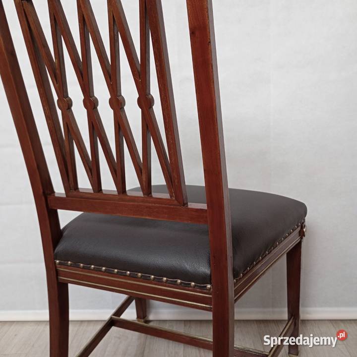 Krzesło lata 30te mahoń skóra inkrustowane Puszczykowo