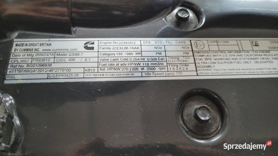 Silnik Cummis QSB67 Nowy 130560 kW Silnik i osprzęt podkarpackie Zaklików