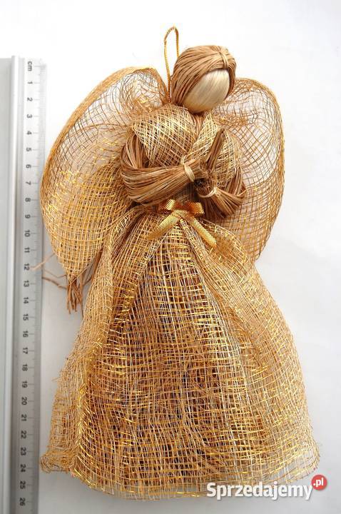 Złoty anioł ze sznurka anioł pleciony naturalna Boże Narodzenie