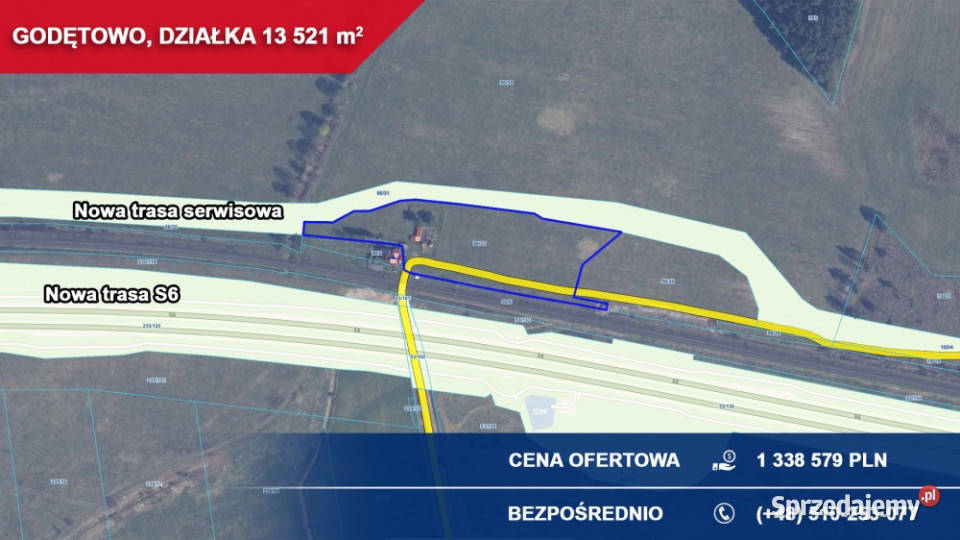 Działka 135 ha Godętowo gm Łęczyce trasie S6 inwestycyjna