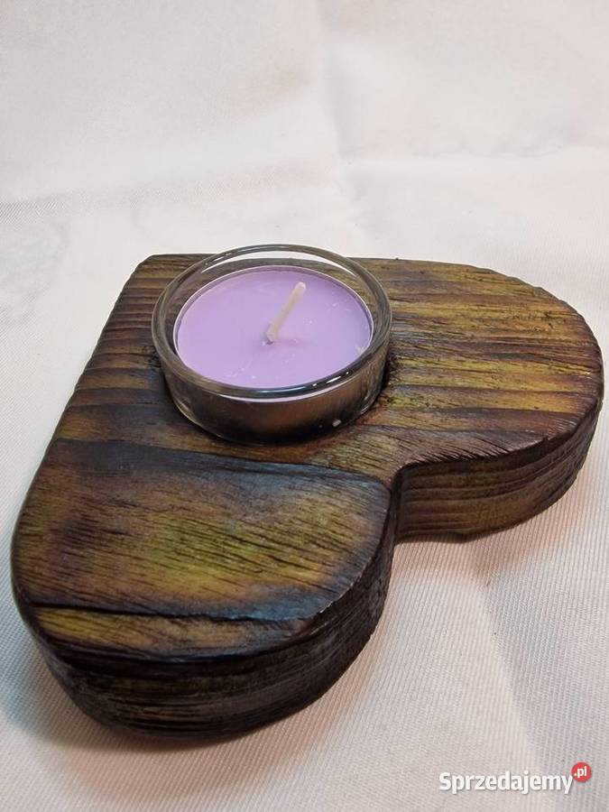 Świecznik drewniany serce mchowy na tealight Świeczniki Sępopol