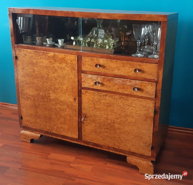 Wysoka komoda z witryną serwantka antyk Kraków