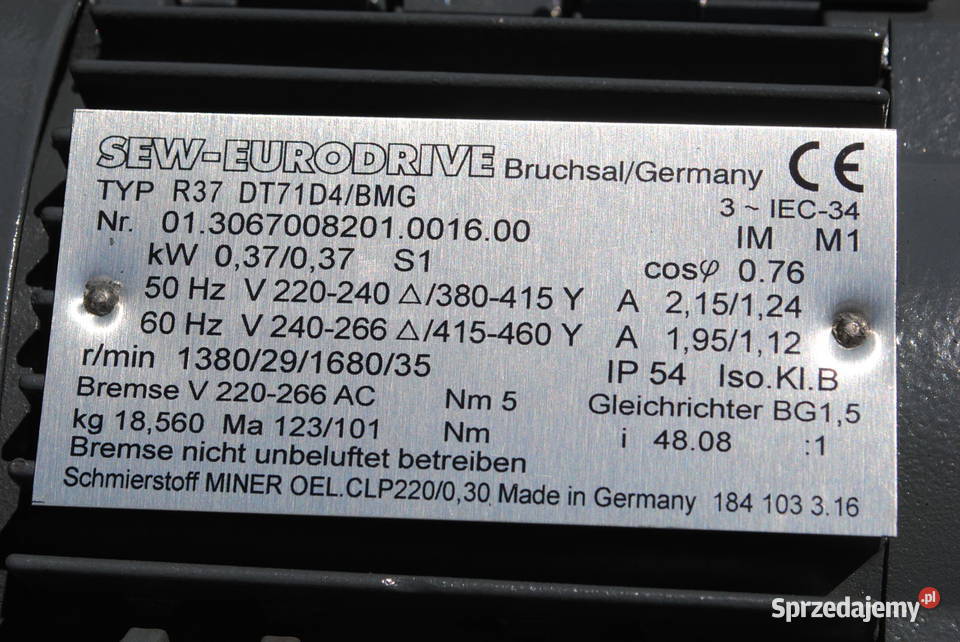 Motoreduktor 037kw 29obrmin z hamulcem Firmy SEW Chwalim