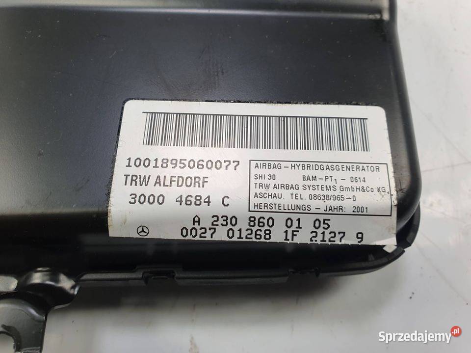 PODUSZKA AIRBAG MERCEDES SL500 R230 A2308600105 osobowe Pozostałe kujawsko-pomorskie Lipno
