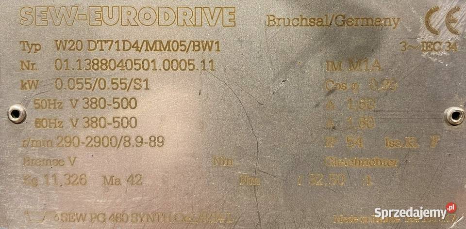 motoreduktor przekładnia 0055055kW 8989obr 3faz Pigża