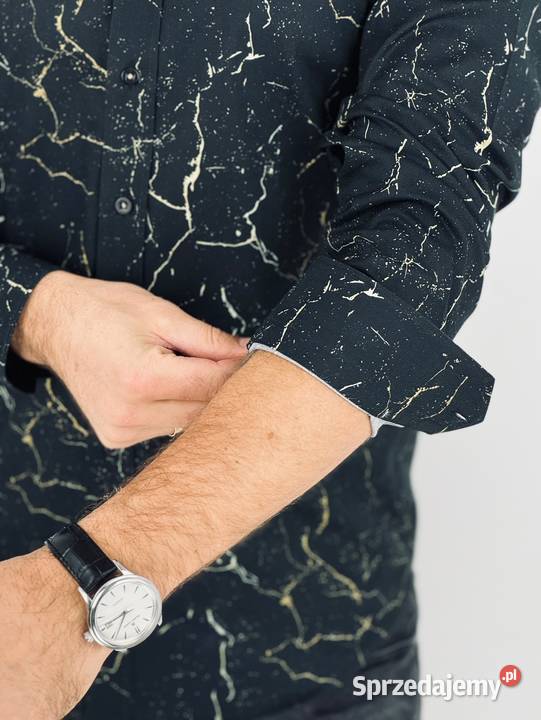 GIOVANNI PERA Koszula męska K020 Czarna złota wielkopolskie