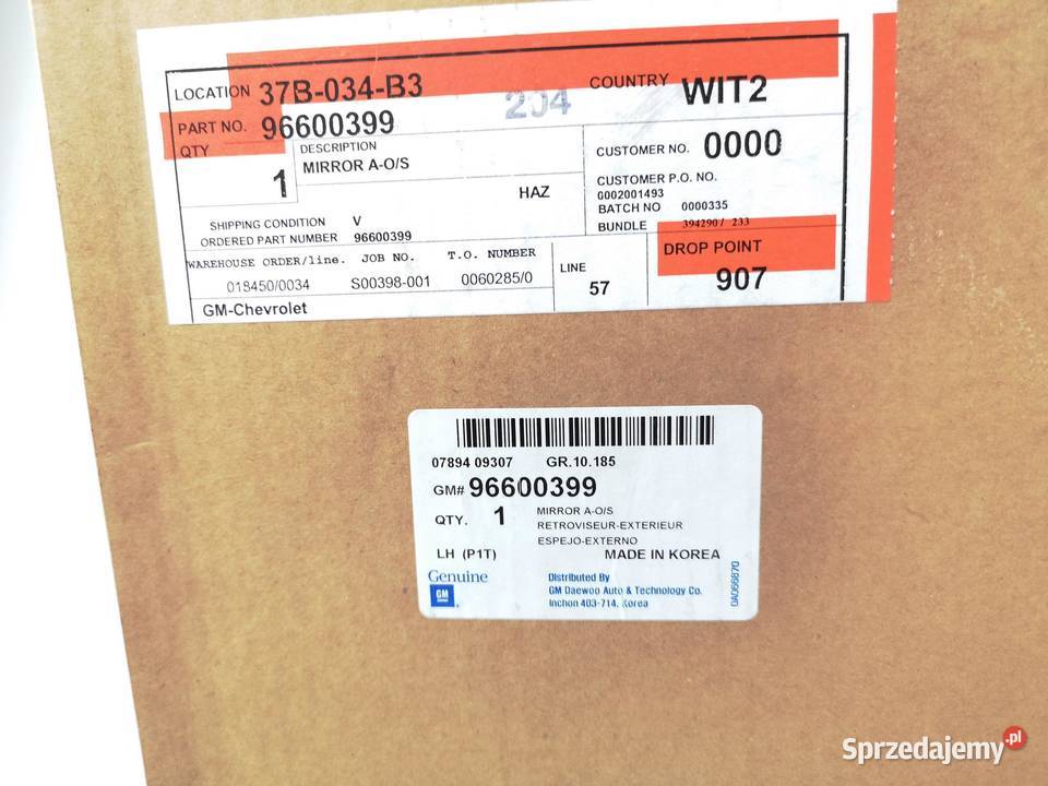 LUSTERKO LEWE CHEVROLET AVEO 0307 ORYGINAŁ ASO osobowe