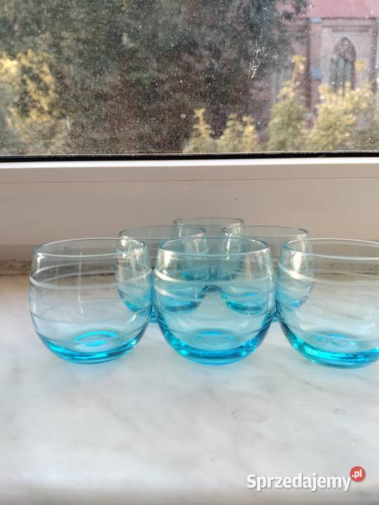 Mini szklaneczki turkusowe niebieski z prl Choszczno