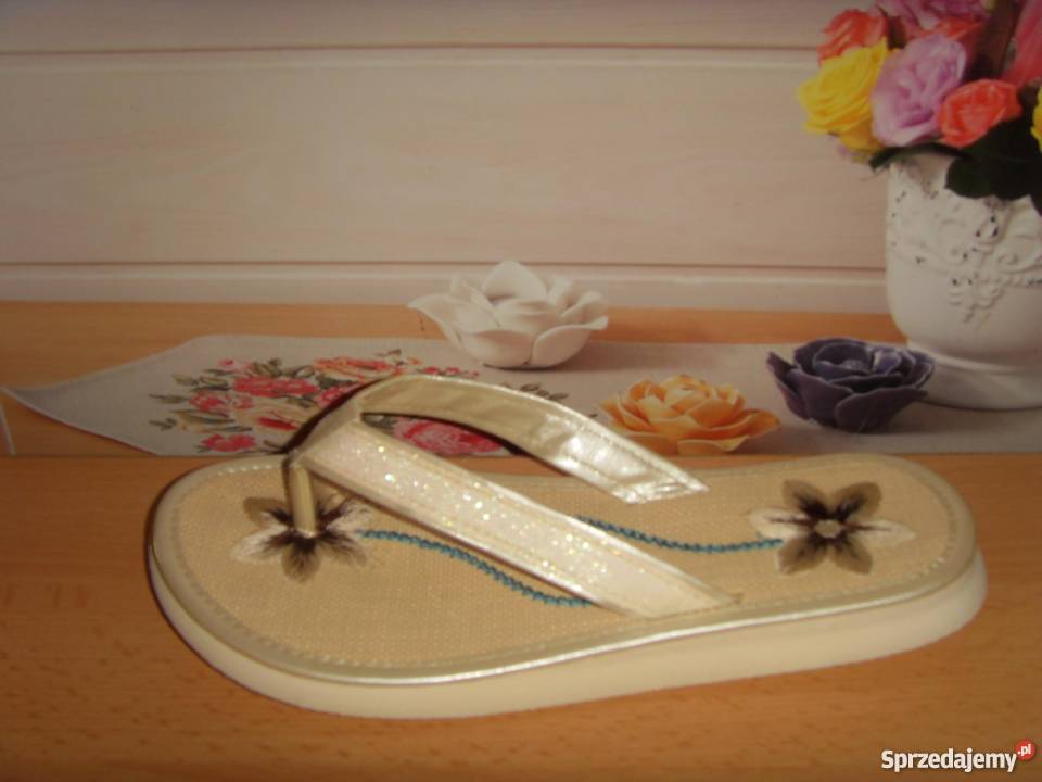 KLAPKIJAPONKI Z HAFTEM BEŻOWE LATO ROZMIAR 39 Wrocław