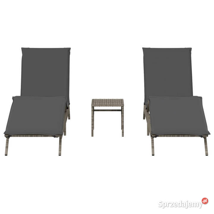 Leżaki ze stolikiem 2 szare polirattan WM4002712