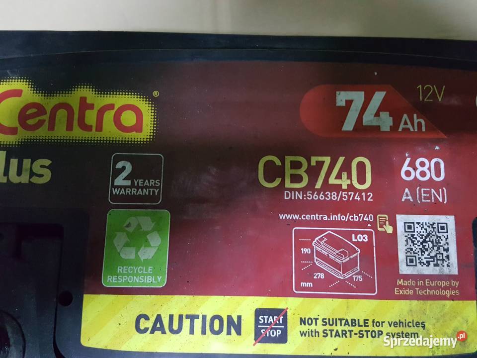 Akumulator Centra 74Ah 680A mierzony opornicą Gniewkowo sprzedam