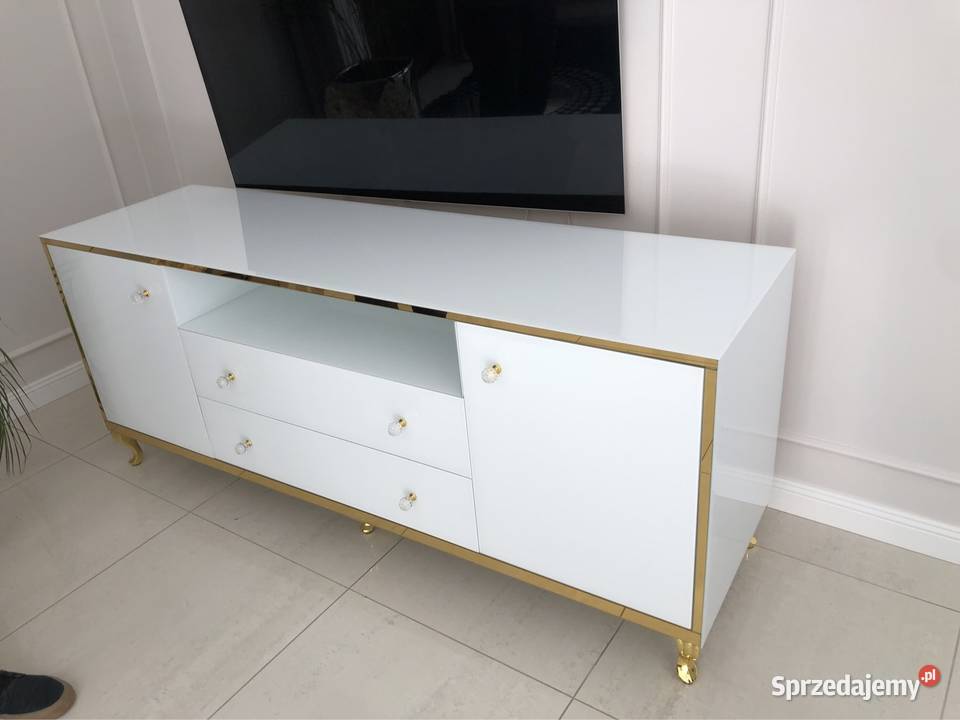 Komoda RTV biała złota gałka kryształ noga RTV sprzedam