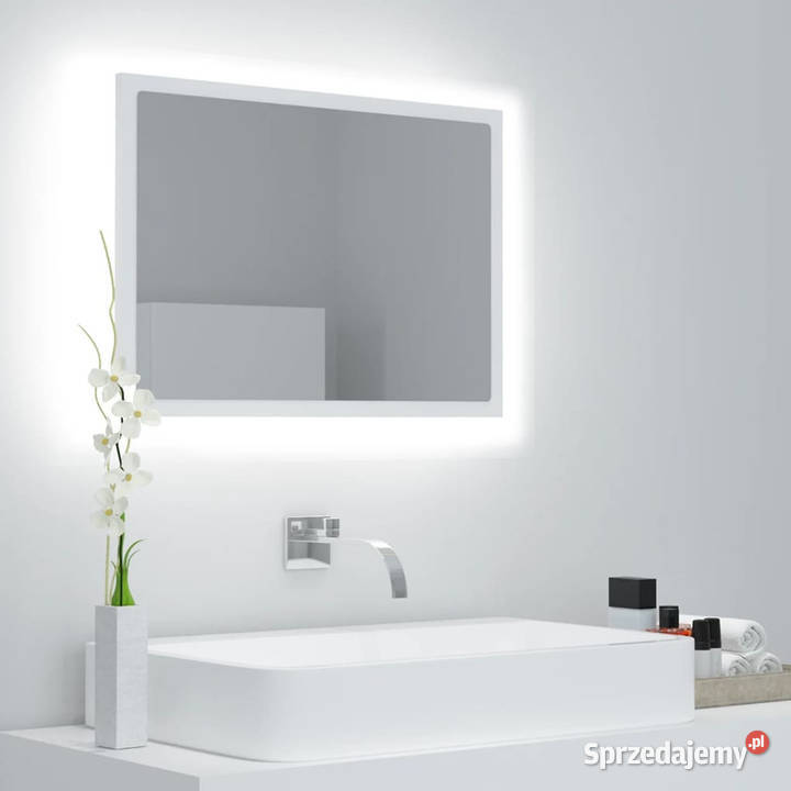 Lustro łazienkowe z LED białe 60x85x37 akryl Warszawa